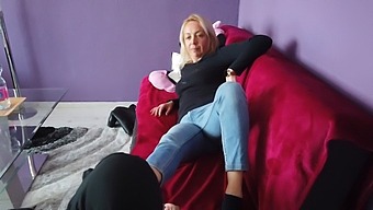 A Blonde Woman Receives Her Very First Foot Worship Session