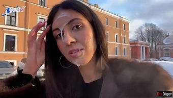 Stunning Woman Parades Around With Semen On Her Face In Broad Daylight, Thanks To A Kind Benefactor - Cumwalk